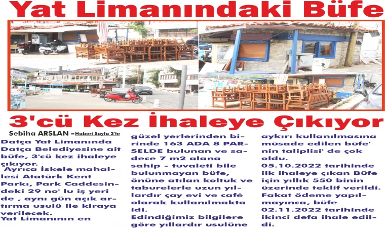 YAT LİMA­NIN­DAKİ BÜFE 3'cü KEZ İHA­LE­YE ÇI­KI­YOR