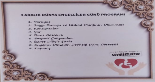  DATÇA' DA 3 ARA­LIK DÜNYA EN­GELLİLER GÜNÜ PROG­RA­MI