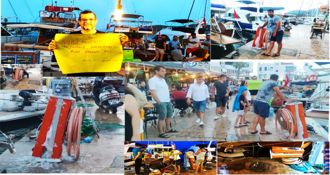  Datça Limanda Vana Patladı Liman Sular Altında Kaldı. Vatandaş Simi Belediyesinden Yardım İstedi.