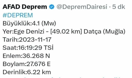 DATÇA AÇIK­LA­RIN­DA 4,1 BÜ­YÜK­LÜ­ĞÜN­DE DEP­REM!