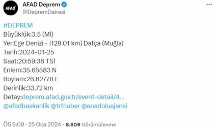 Datça'da 3.5 büyüklüğünde deprem!