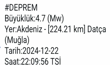 Datça Açıklarında 4,7 Büyüklüğünde Deprem Meydana Geldi