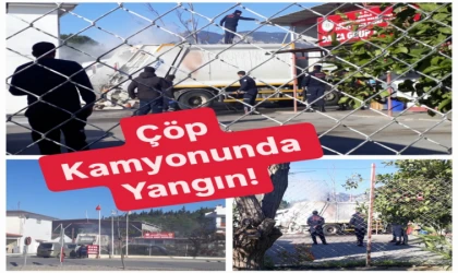 Haznesi yanan çöp kamyonu soluğu itfaiye binasında aldı!