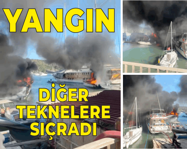 KARADAN VE DENİZDEN YANGINA MÜDAHALE: 3 TEKNE ALEVLER İÇİNDE