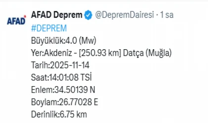AKDENİZ AÇIKLARINDA 4 BÜYÜKLÜĞÜNDE DEPREM