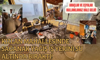 KIZLAN MAHALLESİNDE SAĞANAK İŞ YERİNİ SU ALTINDA BIRAKTI