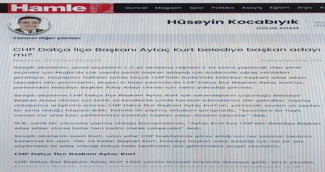 ‘’CHP DATÇA'DA BELEDİYE BAŞKANLIĞI İÇİN ERKEN YARIŞ!’’ haberimiz üzerine!