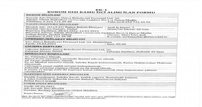 DATÇA BELEDİYESİ 7 İŞÇİ ALIMI YAPACAK