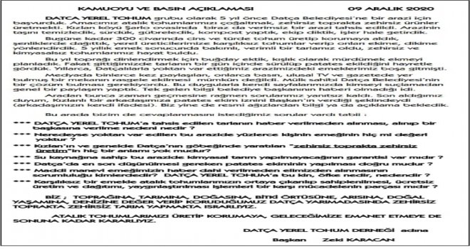 '’DATÇA YEREL TOHUM'A BU KİN, ÖFKE NEDİR, NE­DENDİR? '' AÇIK­LA­MA­SI